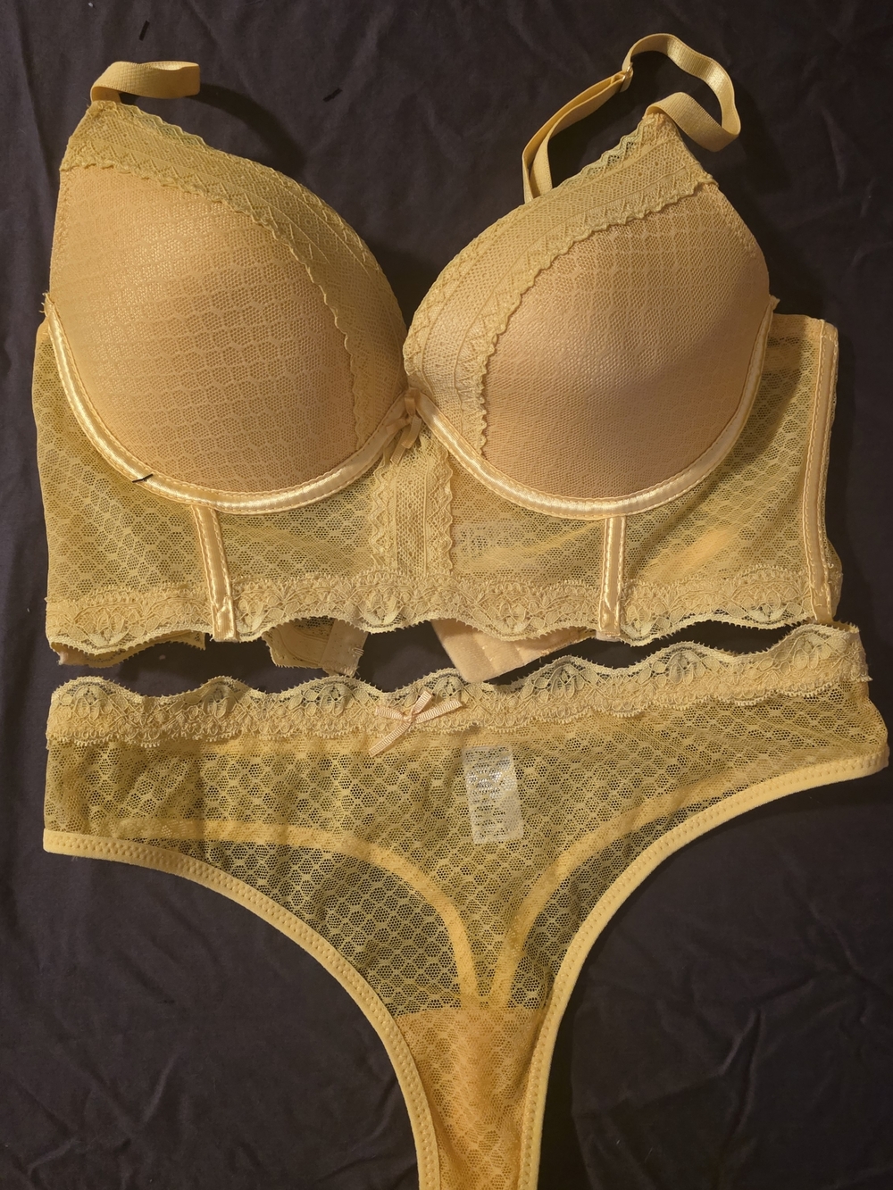 Women’s Lace Longline Bra & Panty Set -  Yellow